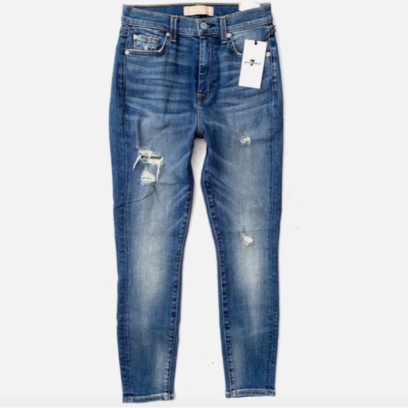 7 For All Mankind Luxe Vintage Distressed High Waist Ankle Super Skinny Jeans 26 - Picture 1 of 4